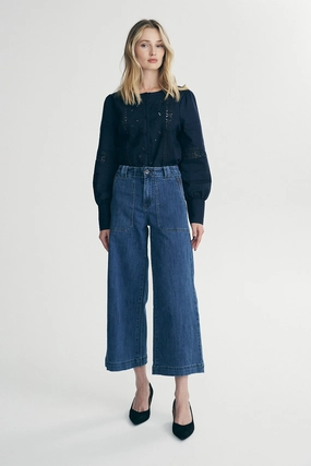 Wide leg jeans with zips Distressed Detailing Durable Weave