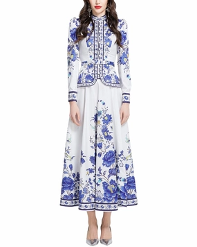 Petite Fit Crisp Details Kaimilan 2pc Shirt & Maxi Skirt Set