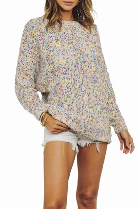 Trendy Winter Ergonomic Sleeve Engineering Rainbow Dots Oversized Sweater In White
