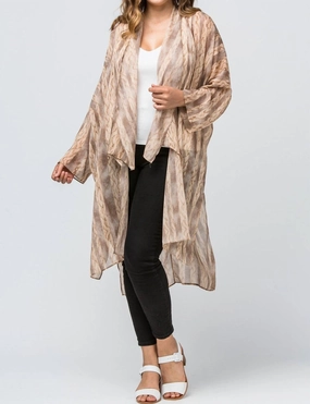 Chilly Comfort Look Drop Needle Detailing Snake Skin Kimono Duster -Plus In Snake Skin Pattern