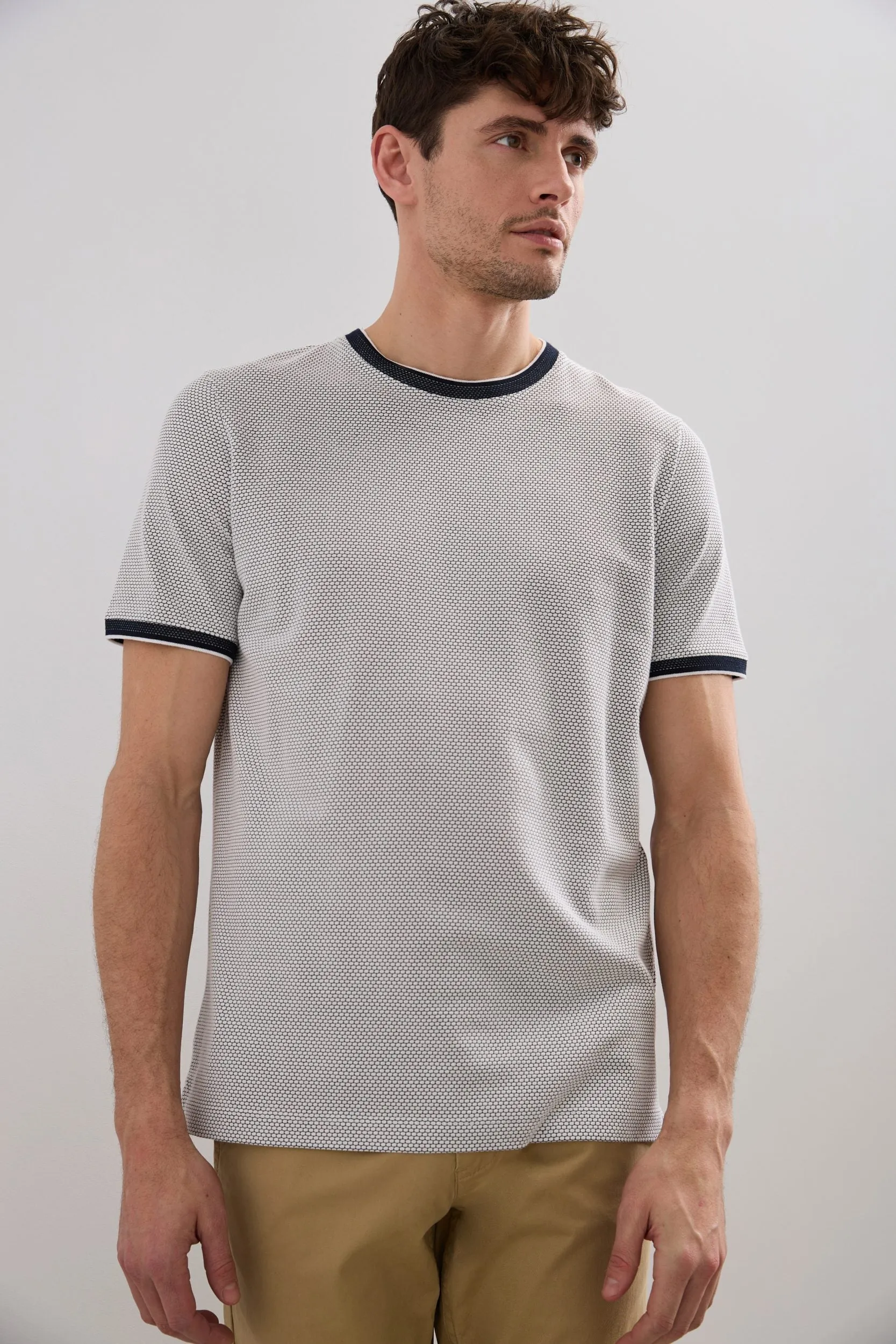 Sustainable Dye Process Pullover Jacquard T-shirt with ribbed knit details