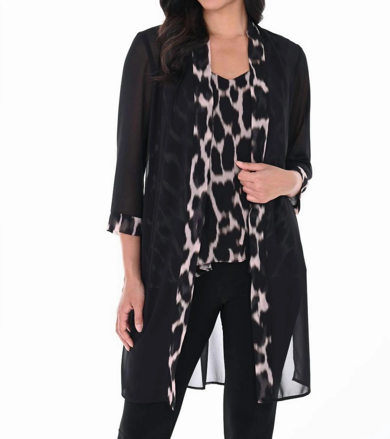 Woven Cover Up In Black/blush Fine Gauge Breathable Mesh Panels