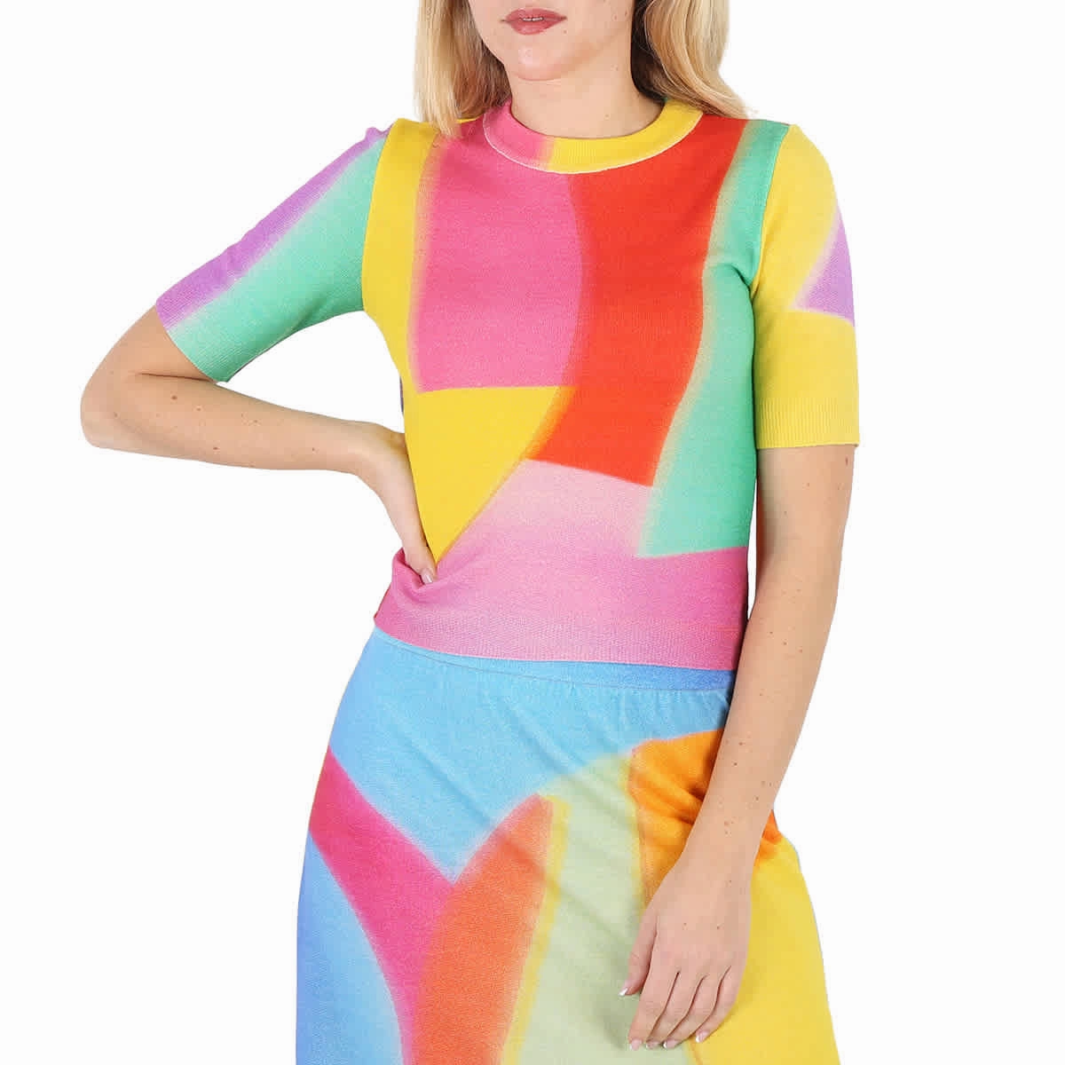 Moschino Ladies Multicolor Wool Knit Short-Sleeve Sweater Cozy pieces