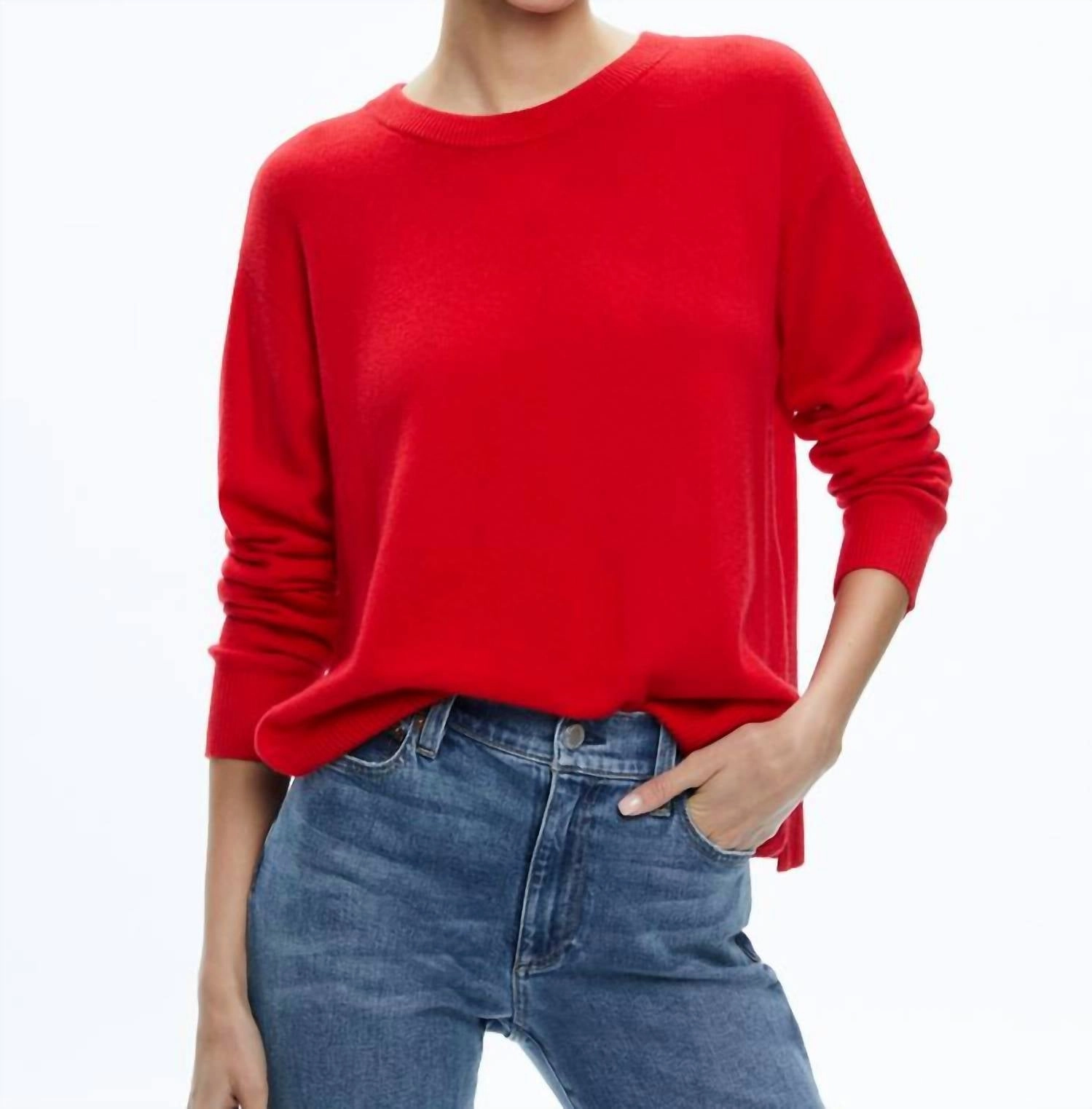 Angie Pullover In Bright Ruby Warm and Fashionable Cozy Fashion