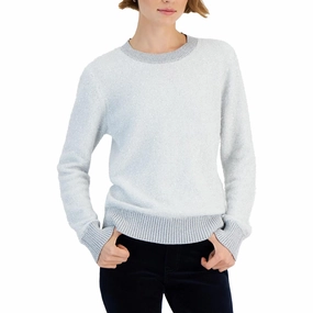 Womens Metallic Long Sleeve Crewneck Sweater Hypoallergenic Yarn Construction