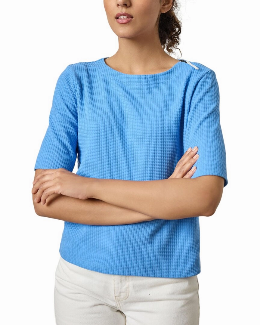 Snuggly Fit Layered Knit Lilla P Zippered Elbow Sleeve Crewneck Shirt
