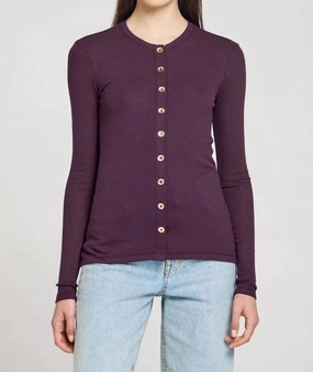 Reinforced Cuffs Marina Ribbed Cardigan In Aubergine