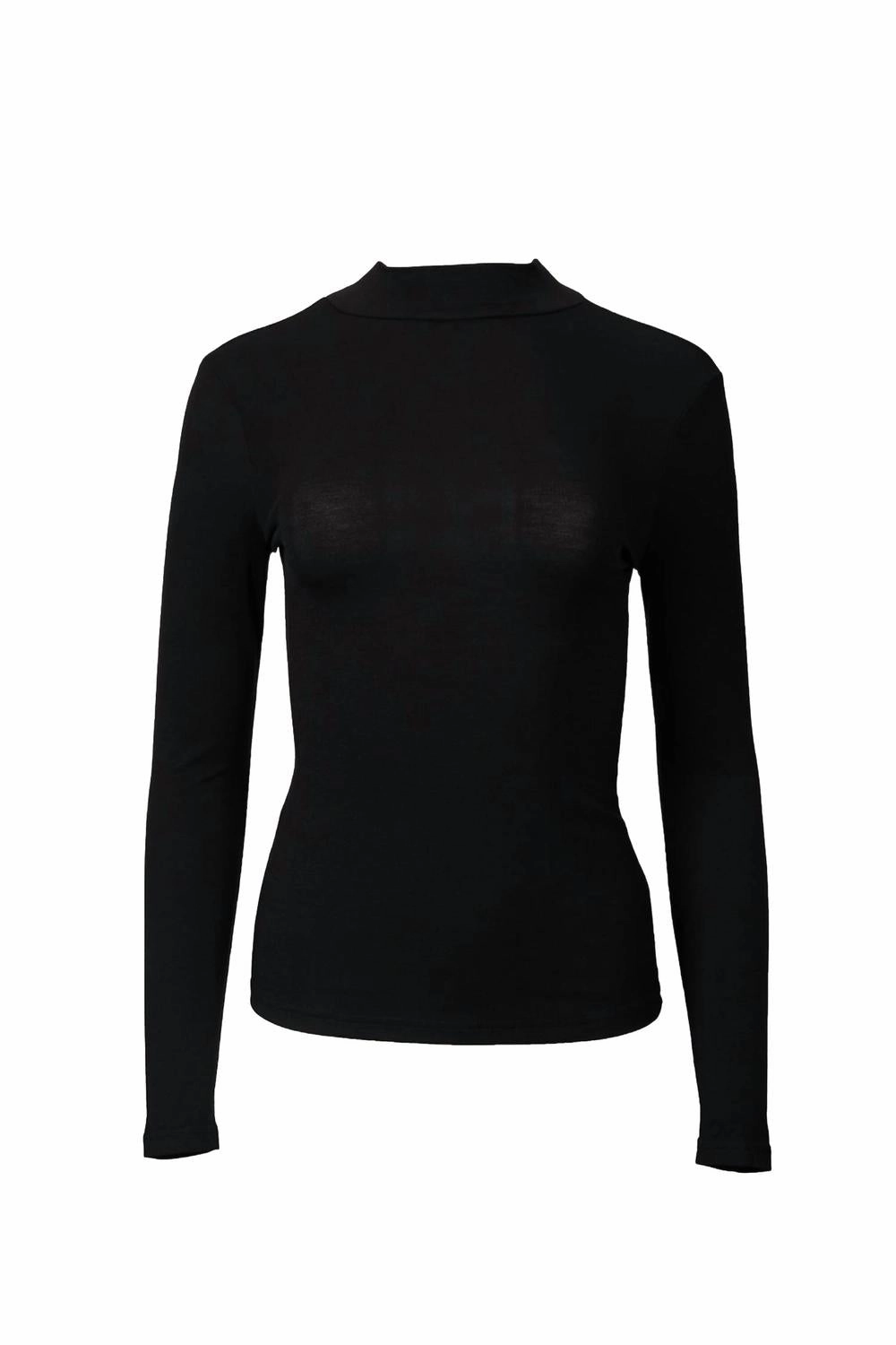 Cozy Wardrobe Cozy Texture Stretch Cotton-Jersey Mock Neck Top In Black