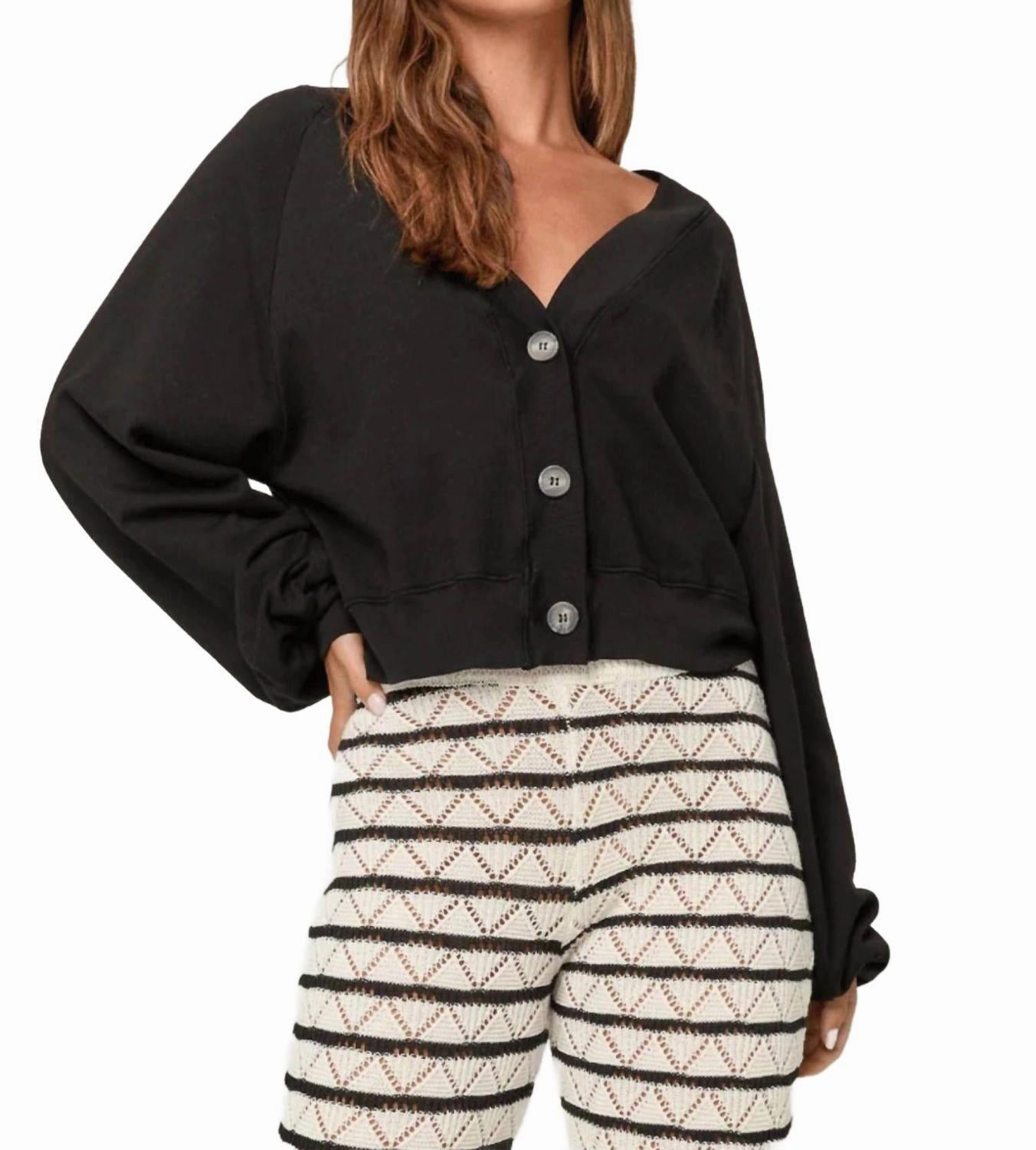 Francina Button Front Cardigan In Black Classic Look Classic Winter