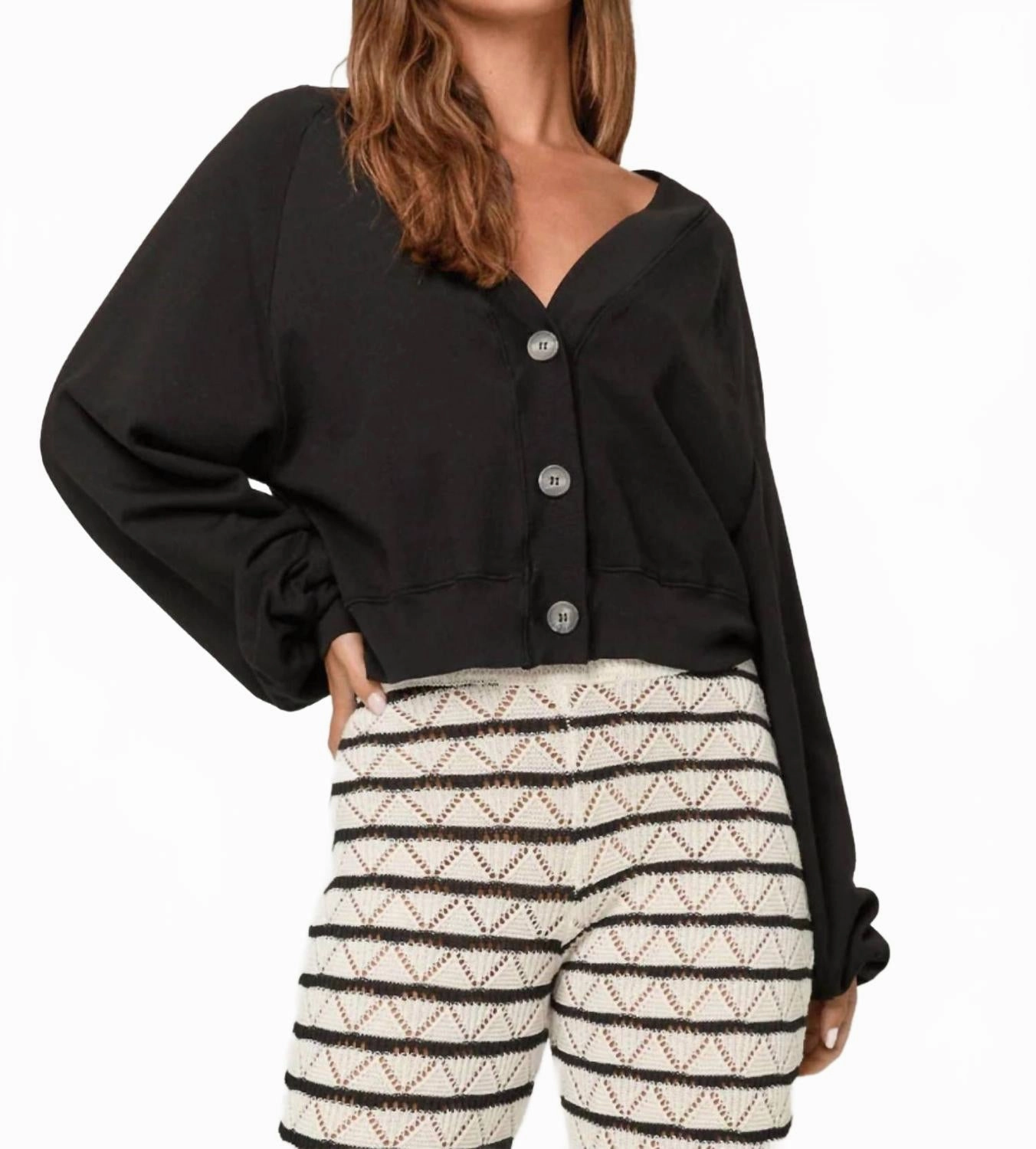 Quick Dry Material Light and Cozy Francina Button Front Cardigan In Black