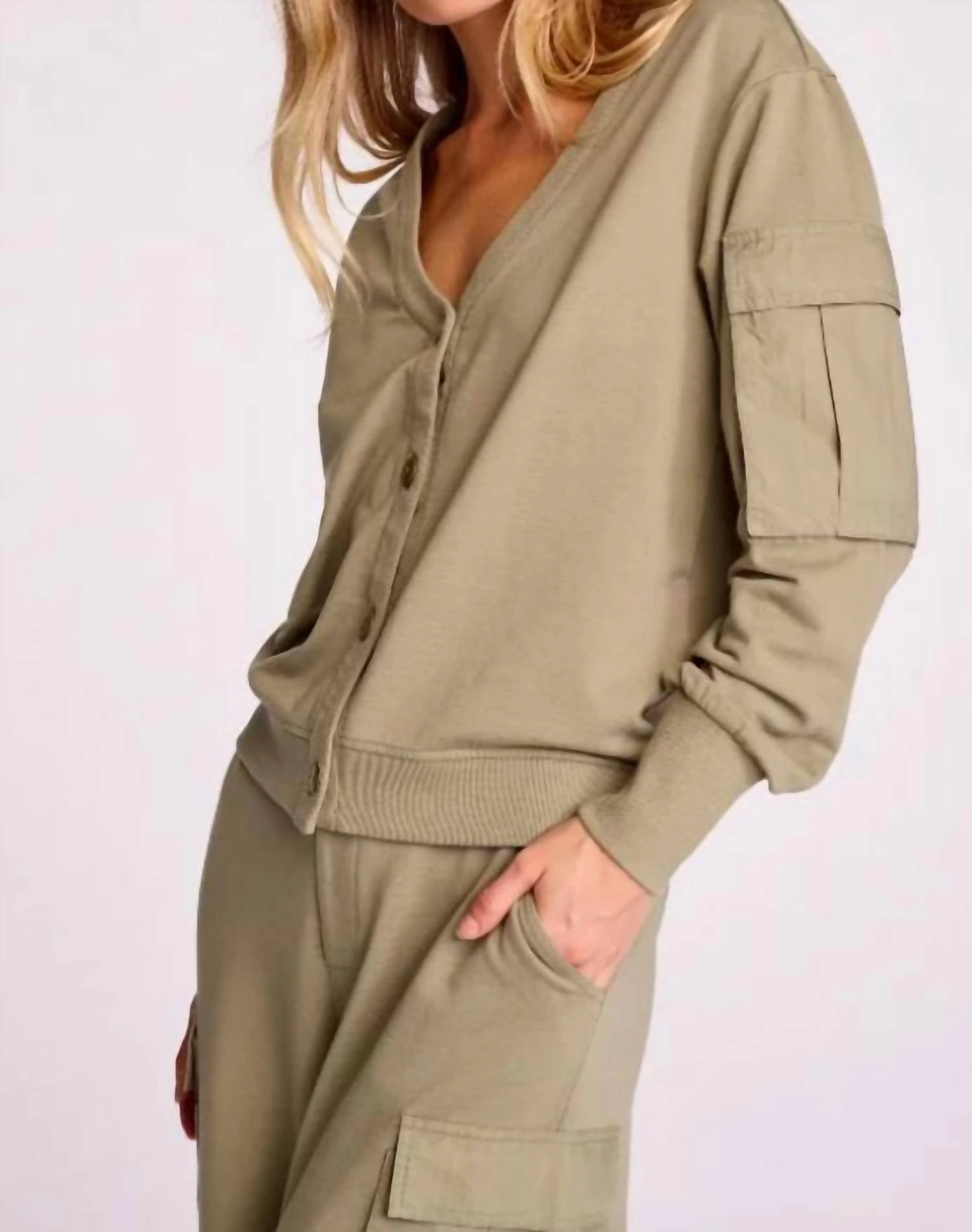 Timeless Knitwear Leo Cardigan In Vintage Moss Green