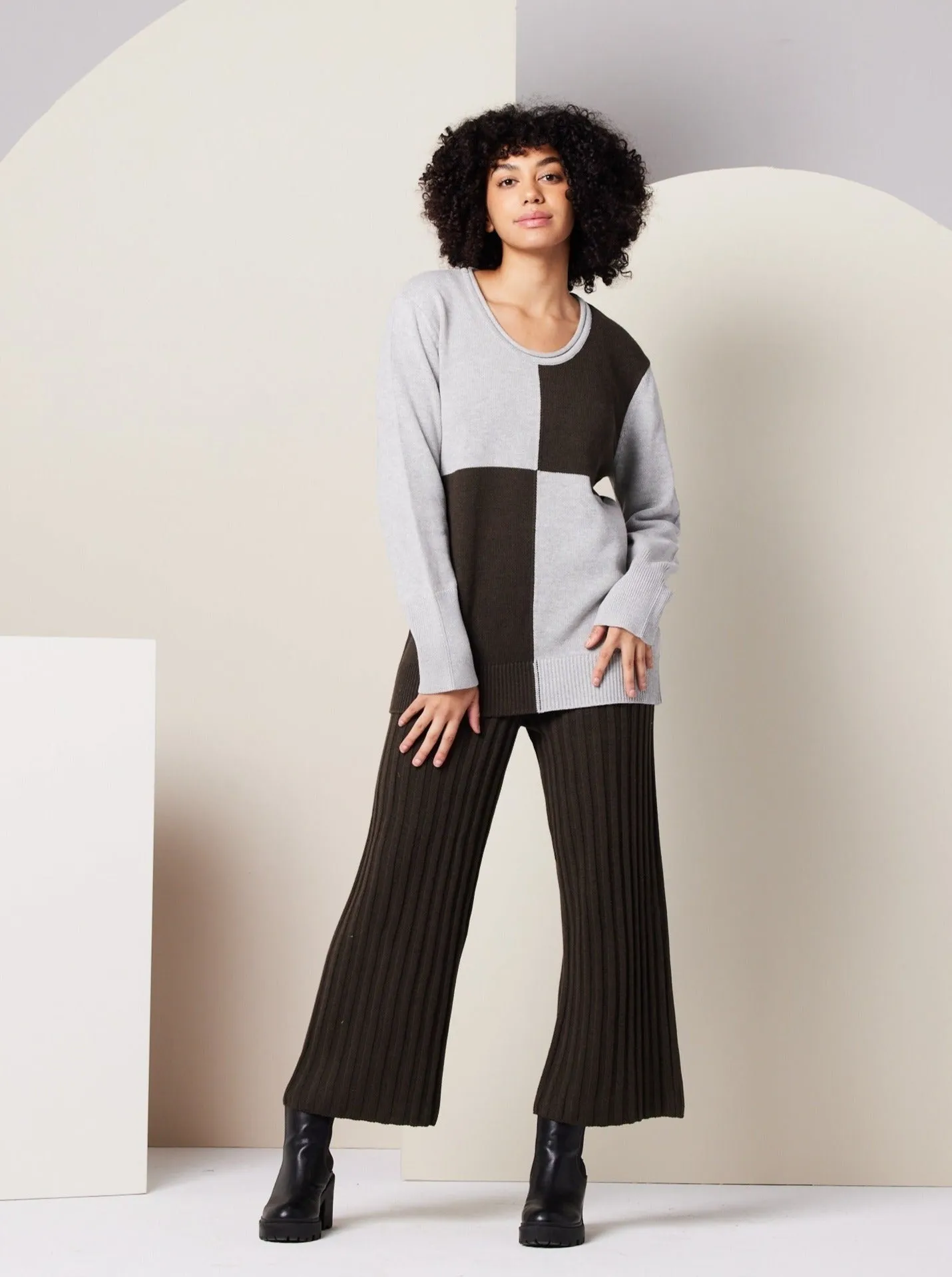 Machine washable Homewear Style Paloma Sweater - Heather Grey Colorblock