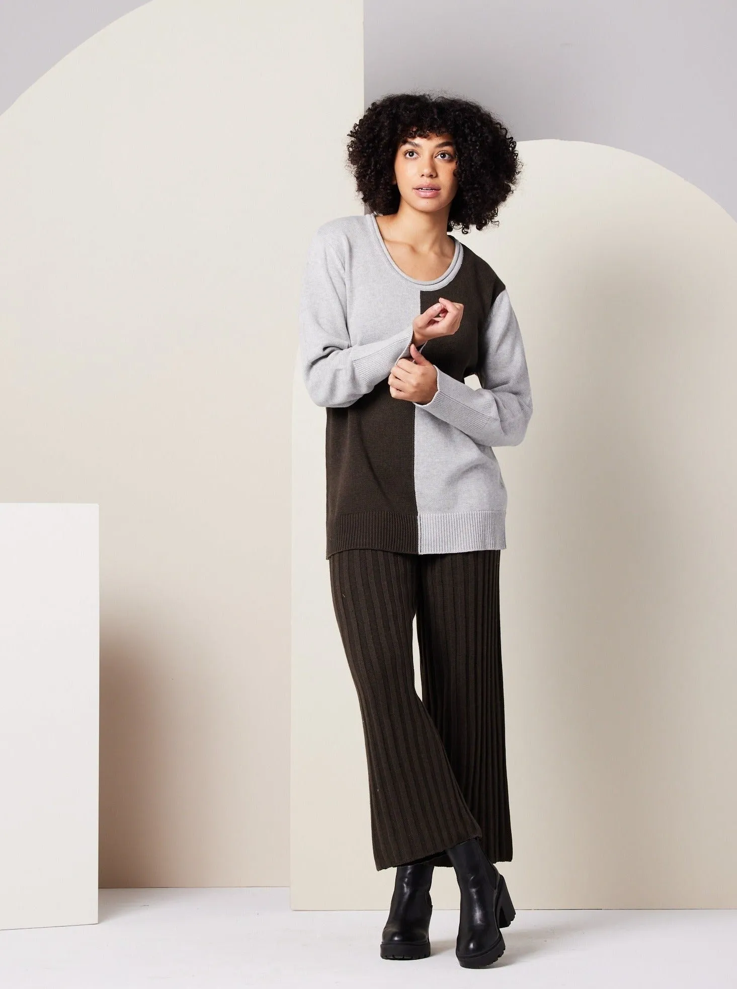 Lightweight Thermal Insulation Paloma Sweater - Heather Grey Colorblock