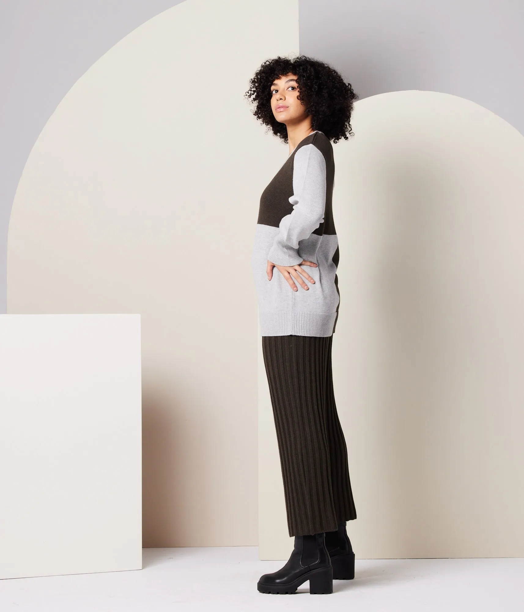Under Cover Natural Drape Paloma Sweater - Heather Grey Colorblock