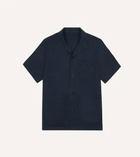Indigo Linen Short Sleeve Safari Shirt Edgy style