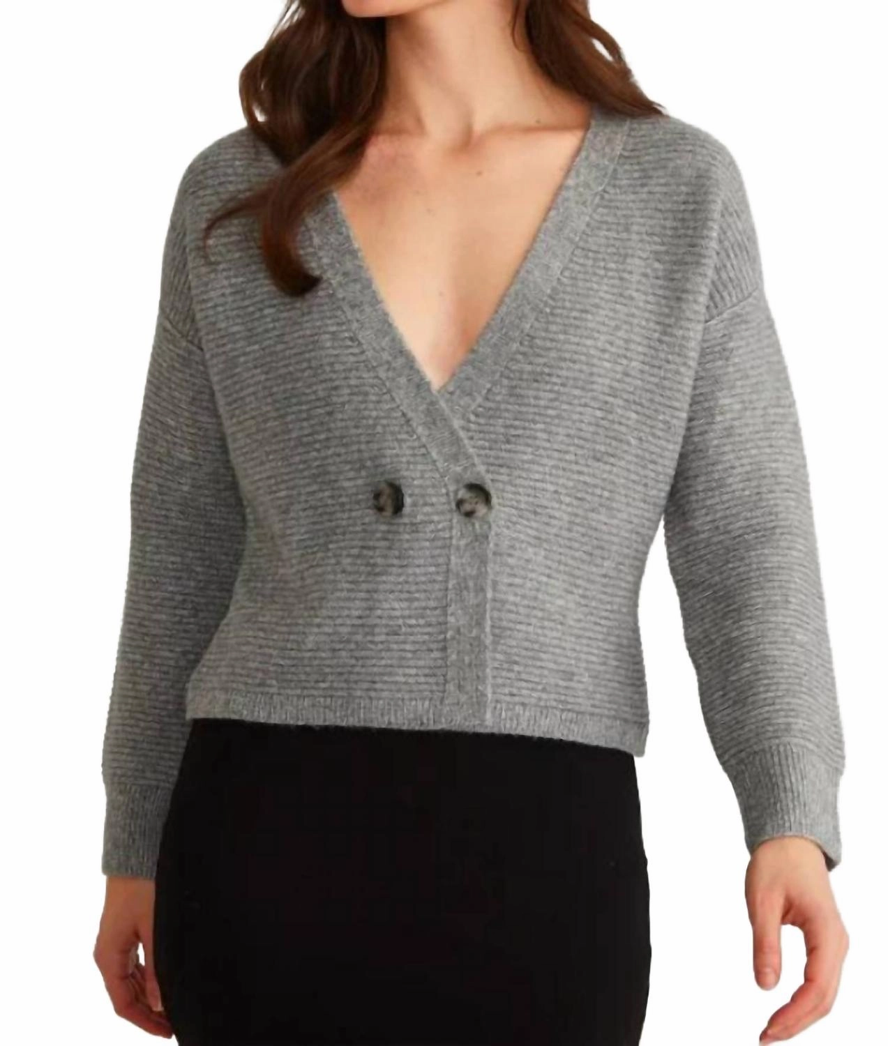 Wrinkle Resistant Textile Quinn: Double Breasted Sweater In Smoke Grey