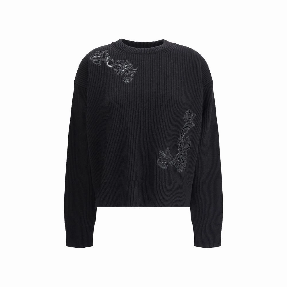 Static Reducing Finish Chilly Day Layers Versace Barocco Leaf Embroide Women's Sweater