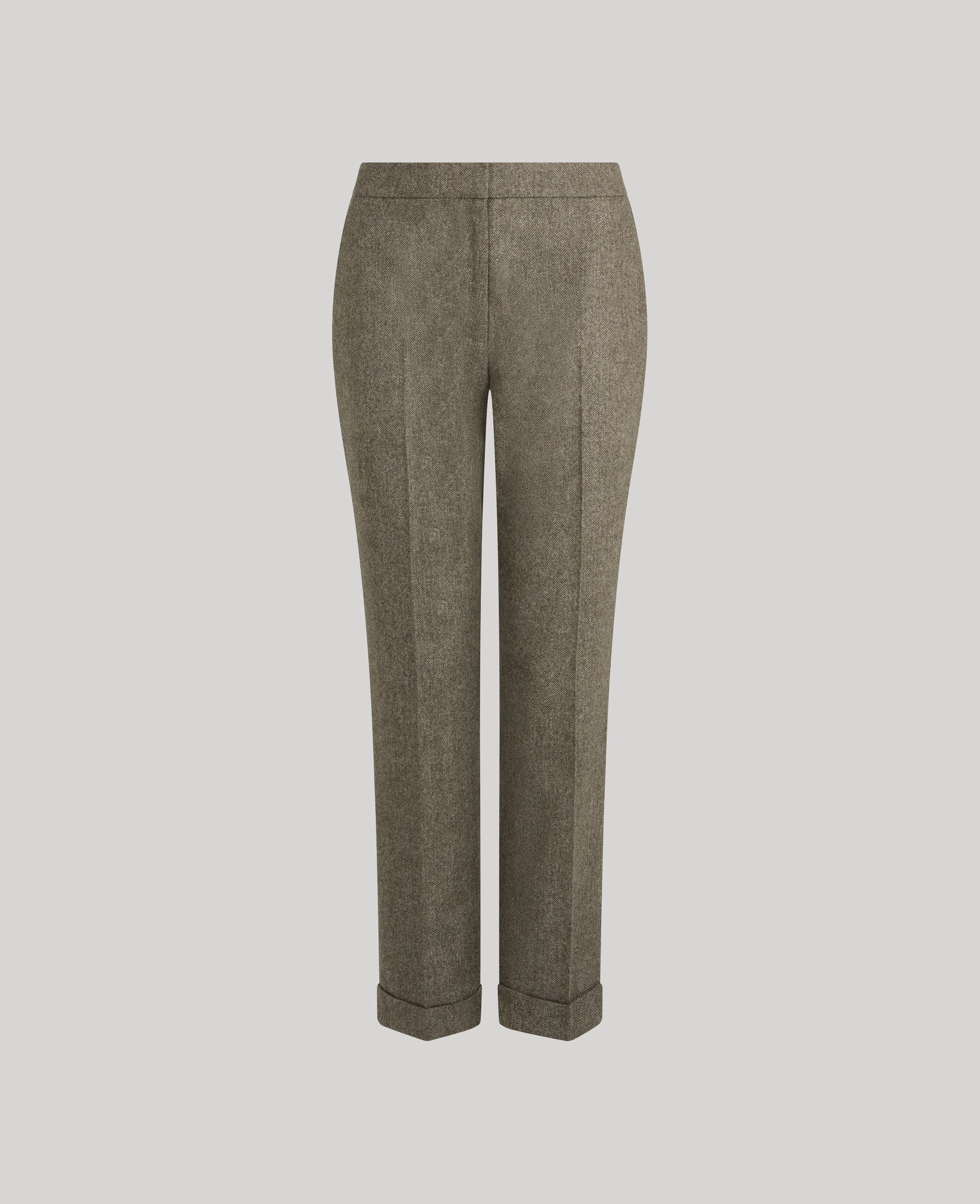 Belgravia Tweed Slim Turn-up Trousers Durable Weave