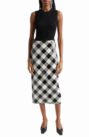 Allora Midi Skirt In Black/off White Stretch Comfort