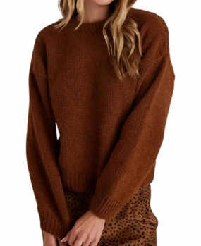 Soft Knit Layer Cozy Drop Shoulder Sweater In Bronzed Maple