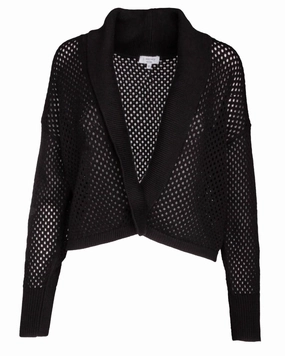 Women's Crochet Bolero In Black Merino Wool Fade Resistant Textiles