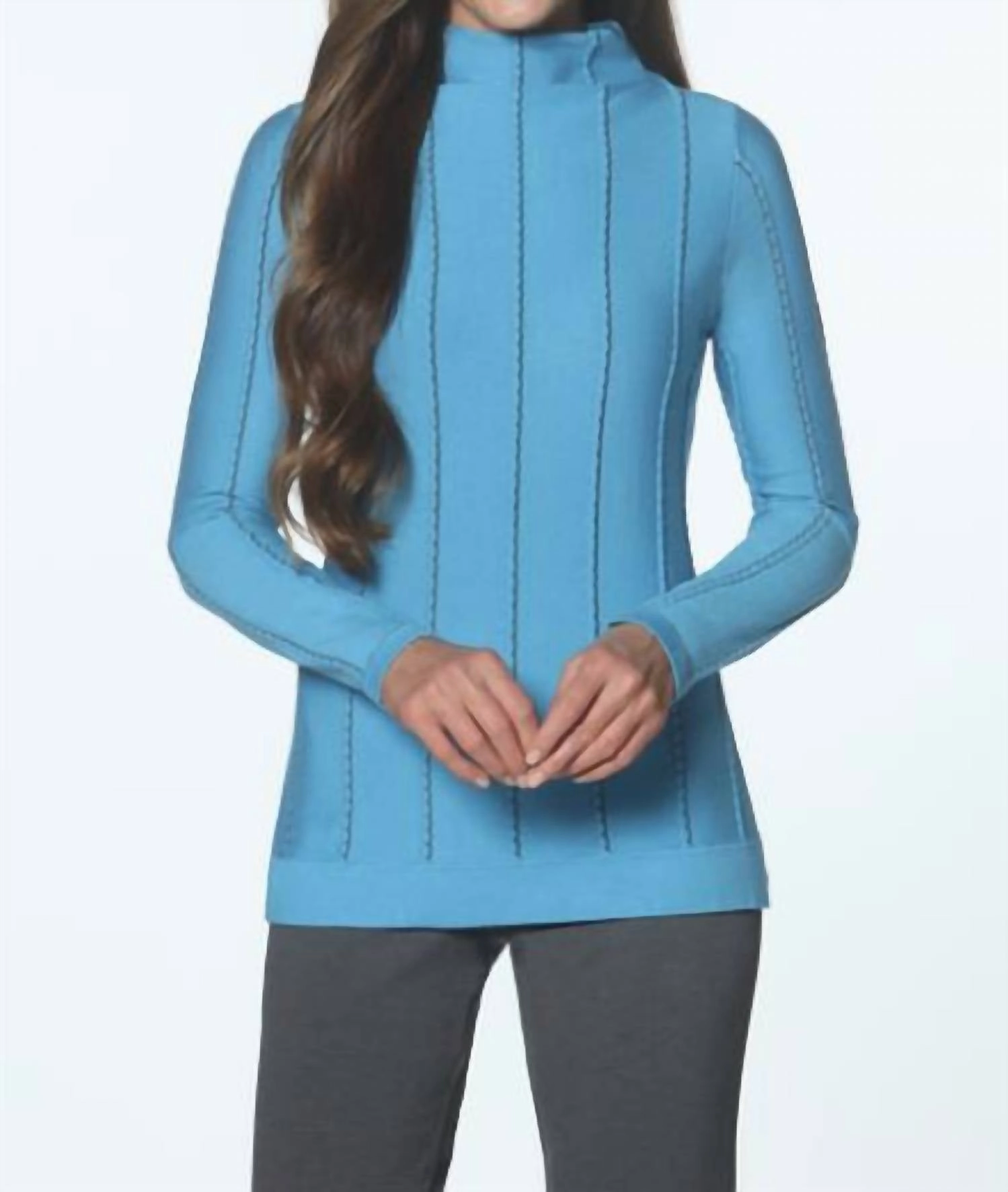 Cold Comfort Novelty Stitch Sweater In French Blue/steel