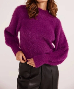 Millie Fluffy Knit Jumper In Plum Biodegradable Fiber Options Casual Knit Wear