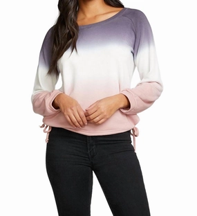 Slub French Terry Blouson Sleeve Side Tie Raglan Pullover In Sunset Ombre Odor Resistant Fabric Chilly Layering