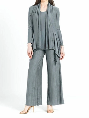 Effortless Comfort Soft Pleat Knit - Cardigan & Tank Twinset In Olive