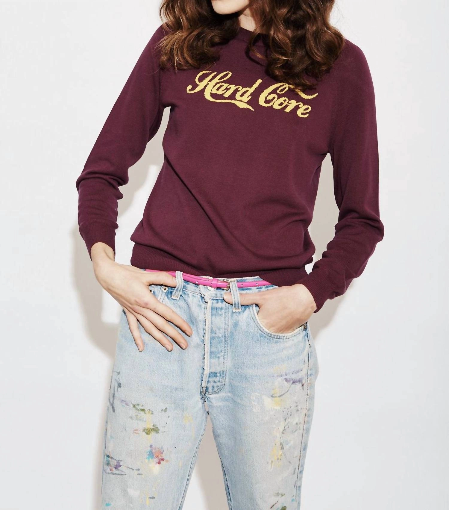 Hard Core Long Sleeve Sweater In Maroon Snuggle Comfort Chunky Yarn