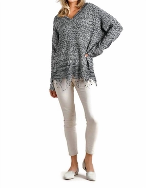 Frayed Knit Pullover Sweater In Oreo Cozy Wear