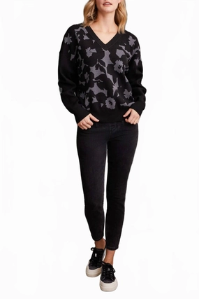 V-Neck Jacquard Sweater In Heather Grey Cozy and trendy Layering Comfort