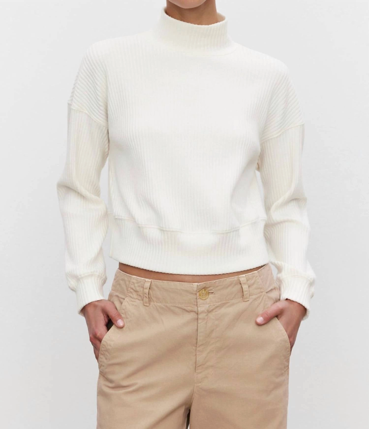 Casual Knit Wear Double Layered Collar Georgia Sweater In Cream