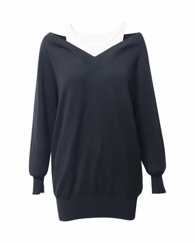 Stylish Knitwear Tagless Neck Finish Alexander Wang Layered Sweater Dress in Black Merino Wool