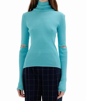Solly Ribbed Knit Pullover In Sky Blue Cable Stitch Timeless Layering