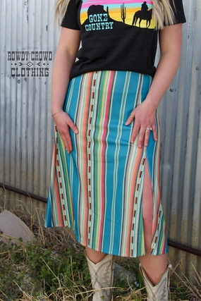 Sonora Serape Skirt In Blue Comfort Waistline natural fiber