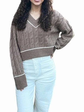 Knitted Look Stylish Design Sophie Chunky Twist Cable Sweater In Brown