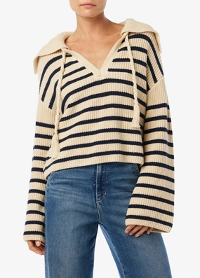 Flex Knit Ribbing Sloane Popover V-Neck Sweater In Breton Stripe