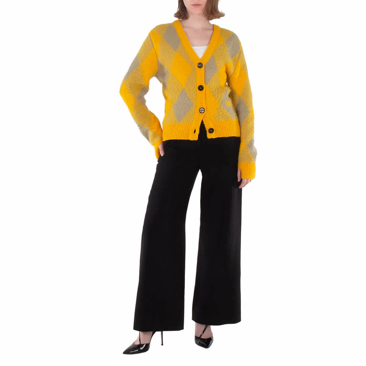 Burberry Argyle Diamond Patterned Rib Trim Cardigan Classic Crew Neck Stylish Design