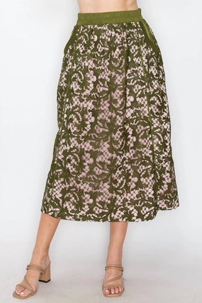 Wilder Skirt In Olive/pink Adjustable Waist Odor control