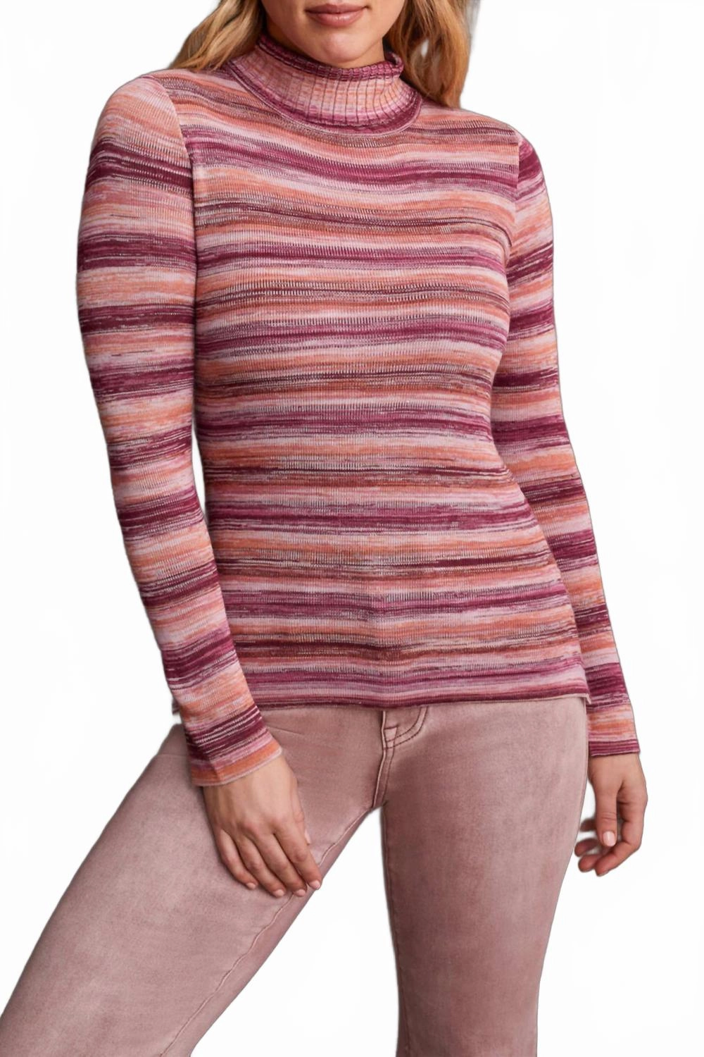Space Dye Fine Knit Turtleneck Sweater In Purple Cold-weather knit Functional Comfort