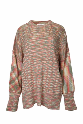 Breathable Knit Wear Durable Fabric Space-Dye Oversized Sweater In Olive Combo