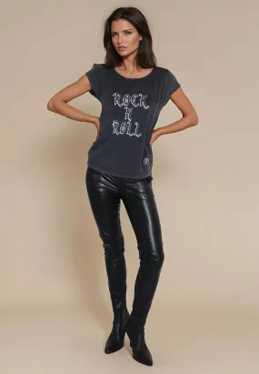 SPLIT SHOULDER T-SHIRT VINTAGE BLACK Elderly clothing