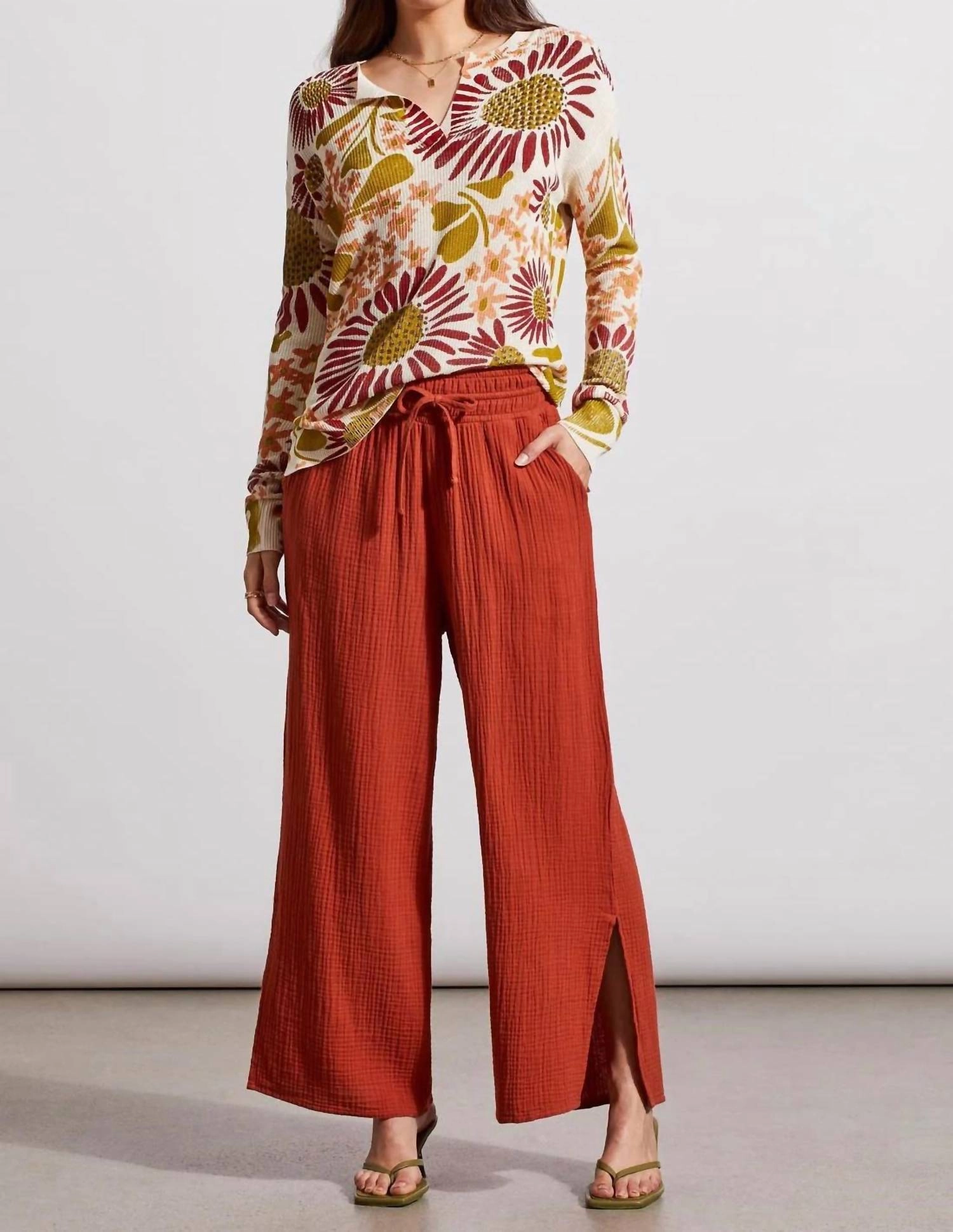 Split V-Neck Floral Sweater In Sandust Multi Comfort Knit Piece Winter Wearable