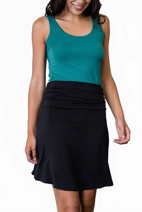 Staci Knee-Length A-Line Bamboo Skirt In Black Pleated design Smart Casual