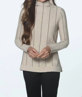 Novelty Stitch Sweater In Fawn/steel Cozy Midweight Fabric