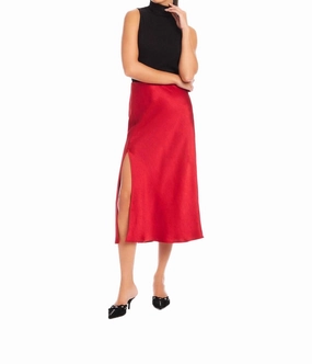 Light Mood Brielle Side Slit Midi Skirt In Cherry