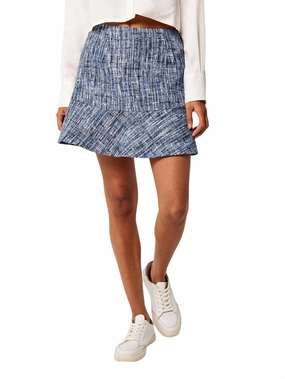Textured Tweed Ruffle Skirt In Blue Twist Front