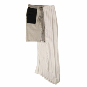 Unravel Project Denim/Asymmetric Panel Jean Skirt - White Wrap Front