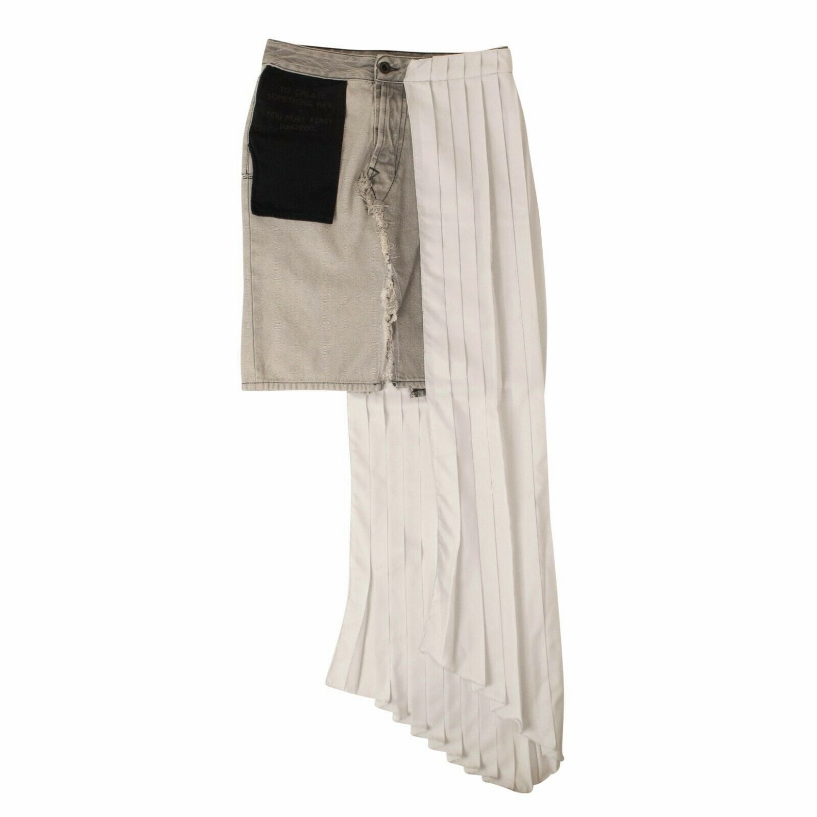 Style Staple Crisscross Details Unravel Project Denim/Asymmetric Panel Jean Skirt - White